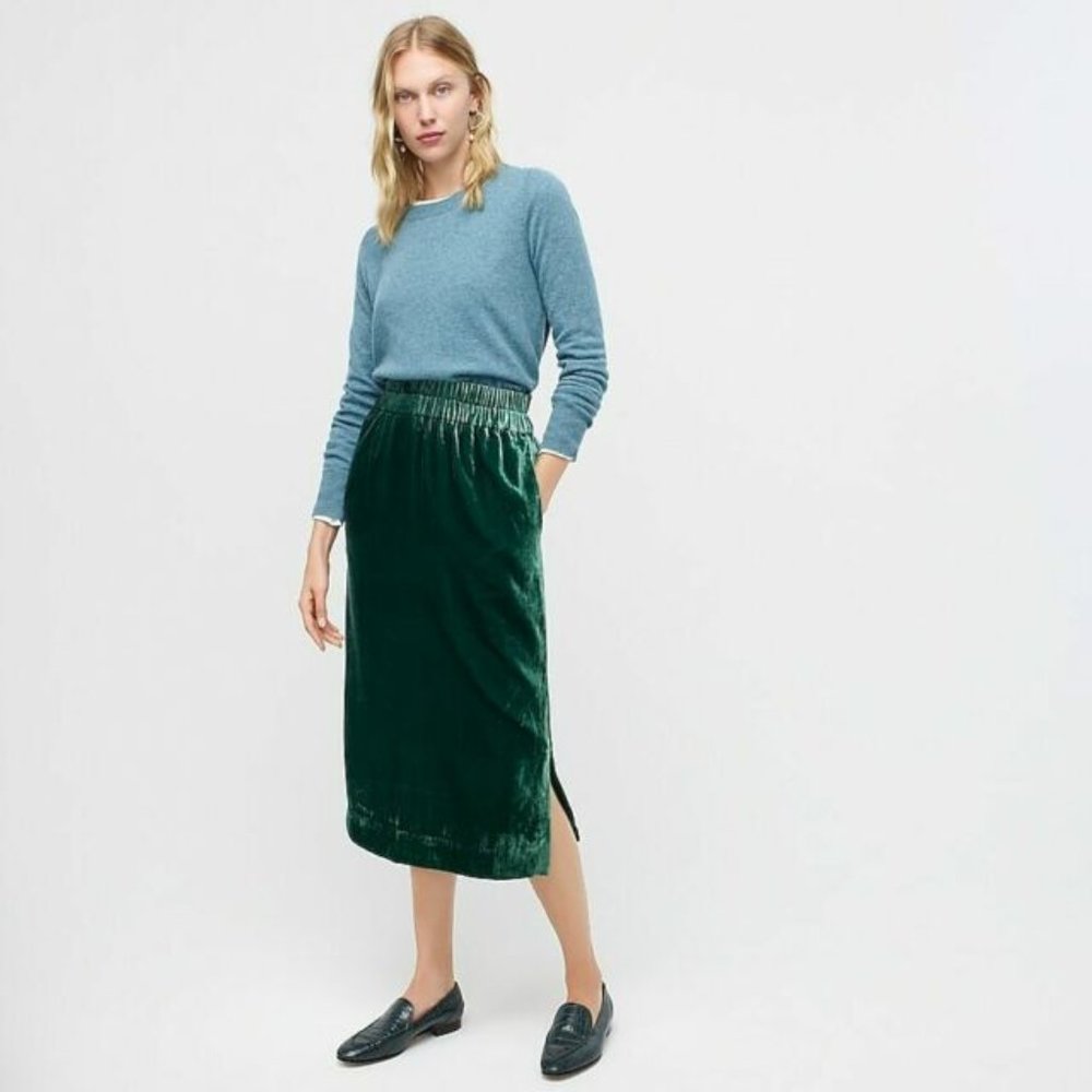 NWT J Crew Green Velvet Pull-on Skirt